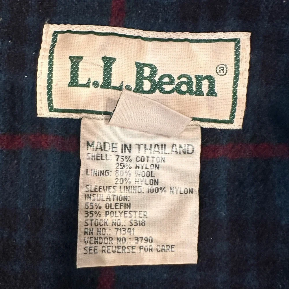 Vintage LL Bean Parka Mens L Green Wool Plaid Lined Hooded Chore Coat Jacket 90s